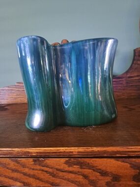 Vtg Haeger R980 Biomorphic Vase In Blue Green Glaze